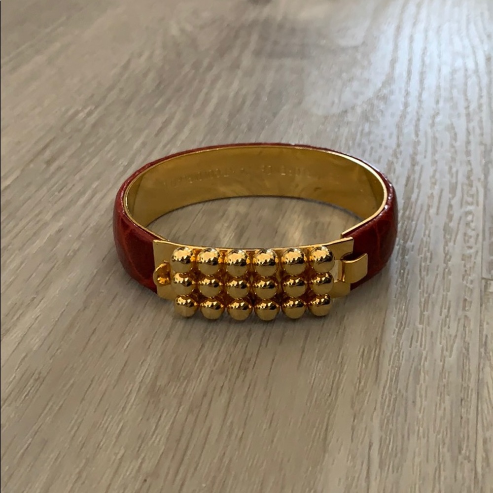 Vita Fede Red Snakeskin Stud Cuff Bracelet